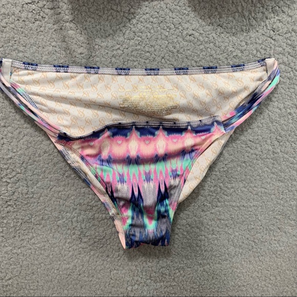 Victoria’s Secret Strappy Swimsuit Bikini Set Hottie Cheeky Pink Blue Tie Dye M - Picture 4 of 11